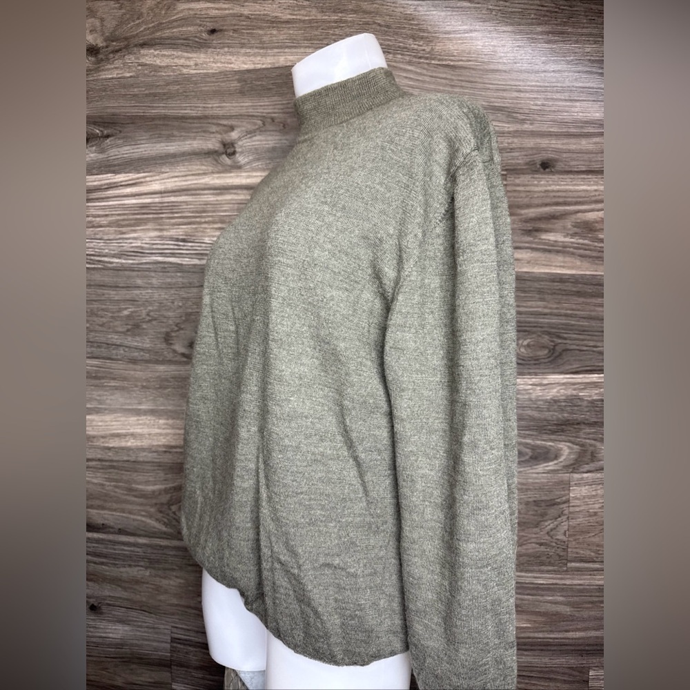 Olive Green/grey Mantles 100% Merino wool Women's Turtleneck Sweater size L - Picture 3 of 5